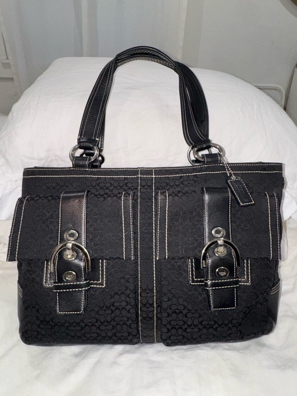 Y2K Vintage COACH SoHo Jacquard Black Large Purse Tote